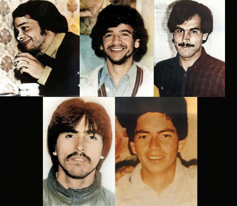 Retratos de los cinco jóvenes del FPMR detenidos desaparecidos en septiembre de 1987